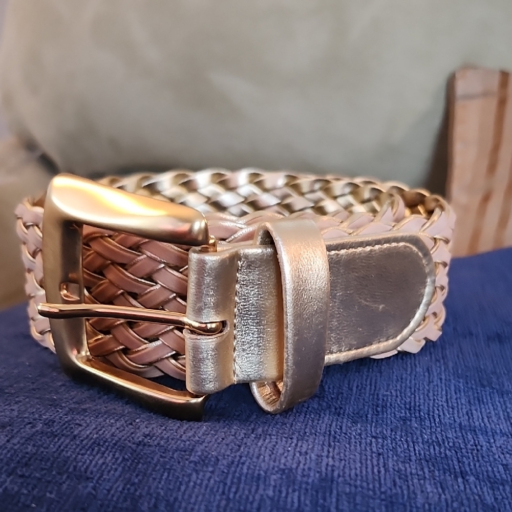 Sandy Duftler Gold Woven Belt with Intricate Design